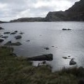 The rocky shore of Llyn Du
