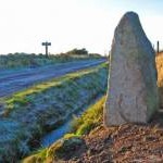 Standing stone at entrance to Meikle Eddiestone farm track